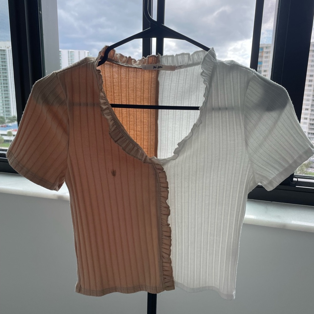 Mi ami crop top, double colored shirt